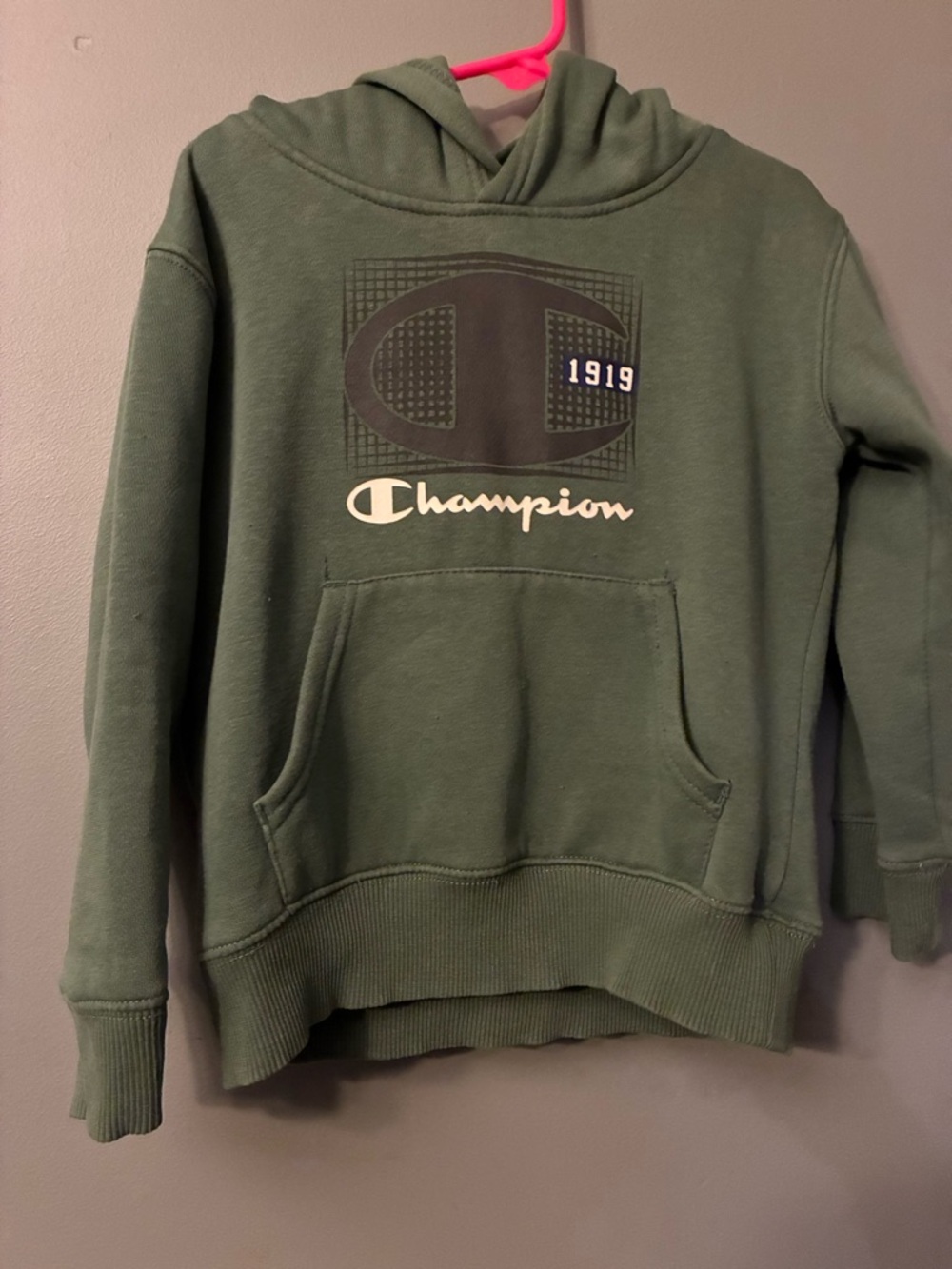 Champion Olive Green Pullover Hoodie with Logo Tag